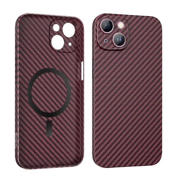Husa Hoco - iPhone 14 Plus, MagSafe, Carbon, Thin, Bordo