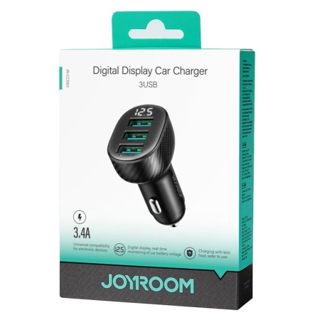 Joyroom JR-CCD03 - Incarcator Auto 17W, 3xUSB, QC 3.0, LED Display, Negru