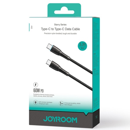 Joyroom SA32-CC3 - Cablu Date si Incarcare USB-C la USB-C, PD60W, QC3.0, SuperFast, 1m, Negru