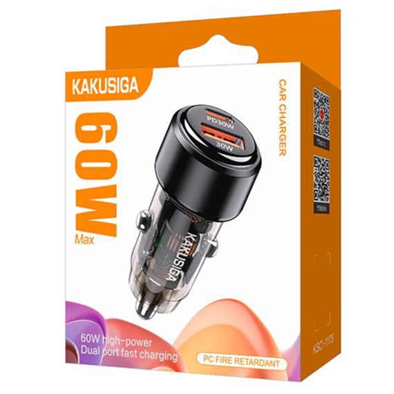 Kaku KSC-1175 - Incarcator Auto, PD60W, 1xUSB-C, 1xUSB-A, SuperFast, Negru