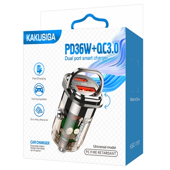Kaku KSC-1191 - Incarcator Auto, PD36W, 1xUSB-C, 1xUSB-A, Negru