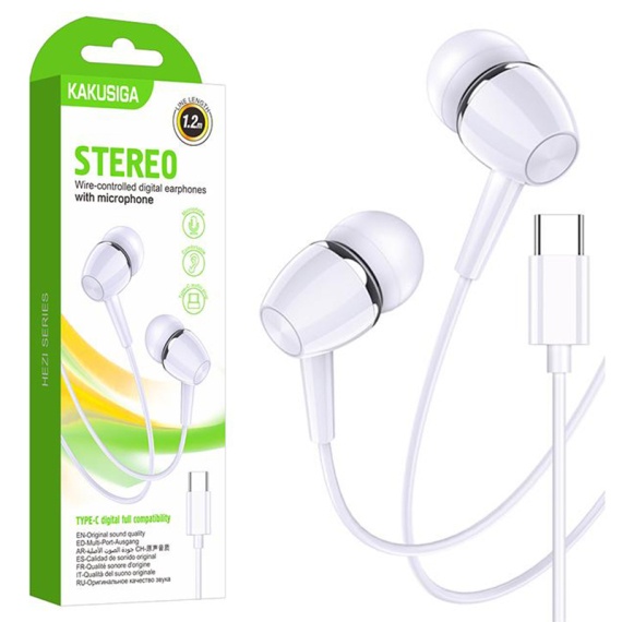 Kaku KSC-1296 - Casti cu Fir, In Ear, Type-C, 1.2m, Mic & Volume Key, Alb