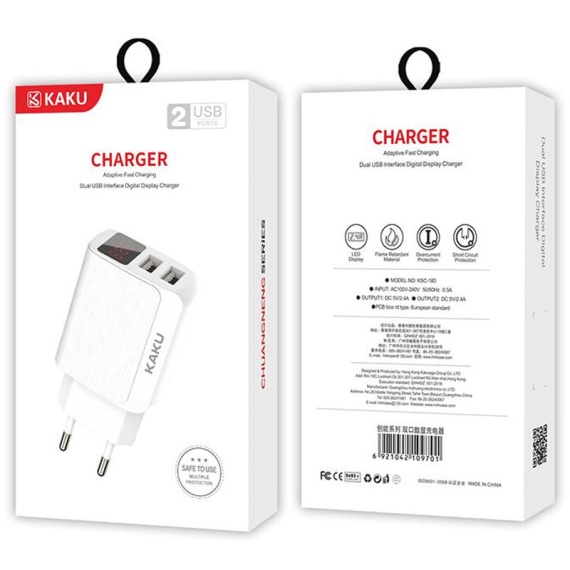 Kaku KSC-180 - Incarcator Retea, 5V, 2.4A, 2xUSB-A, QC 3.0, Power LED, Alb