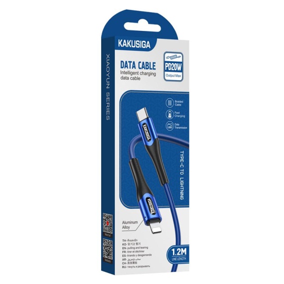 Kaku KSC-724 - Cablu Date si Incarcare, Type-C la Lightning, PD20W, QC3.0, 3A, 1.2m, Albastru
