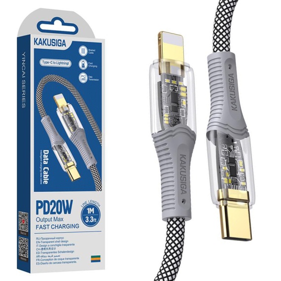 Kaku KSC-809 - Cablu Date si Incarcare, Type-C la Lightning, PD20W, QC3.0, Braided, LED Power, 1m, Negru
