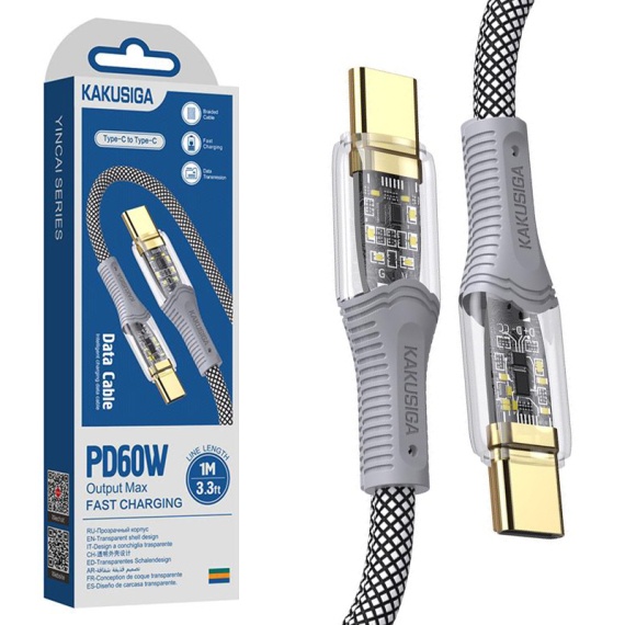 Kaku KSC-809 - Cablu Date si Incarcare, Type-C, PD60W, QC3.0, Braided, LED Power, 1m, Negru