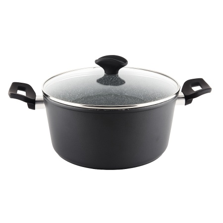 Oala cu capac sticla 24 cm, 4L, Zilan ZLN3321, aluminiu cu interior granit, compatibila inductie si masina de spalat vase