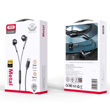 XO EP66 – Casti cu fir In Ear USB-C 1.2m, HiFi Metall, microfon & control volum, negru