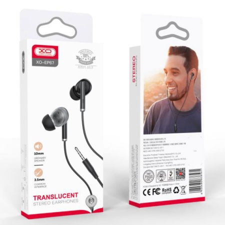 XO EP67 – Casti cu fir In Ear 3.5mm 1.2m, HiFi, microfon & control volum, negru