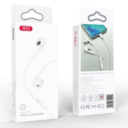 XO EP74 – Casti cu fir In Ear USB-C 1.2m, HiFi, microfon & control volum, alb