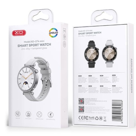 XO GT4 Mini - SmartWatch Amoled, Wireless, IP68, Funcții Multiple, Silver
