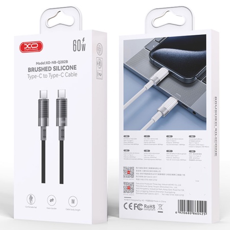 XO NB-Q282B - Cablu Type-C la Type-C, PD60W, QC 3.0, 1m, Silicon, Negru