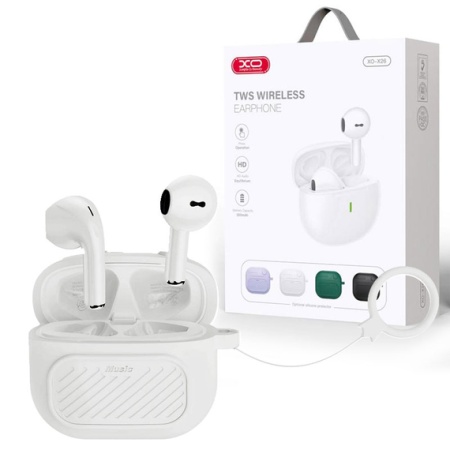 XO X26 – Casti wireless Ear Buds Bluetooth 5.1 cu Husa si Lanyard, alb