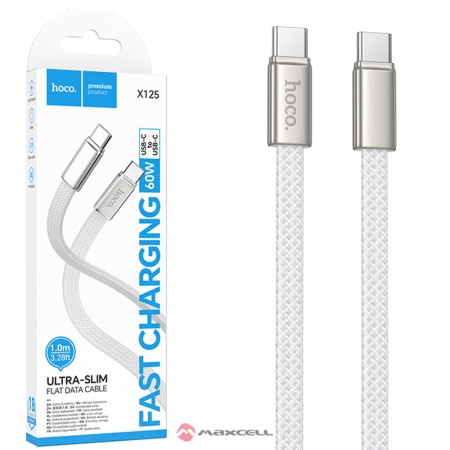 Cablu date si incarcare, Type-C la Type-C HOCO X125, PD 60W, 3A, flat, FastCharge, 1m, WHITE