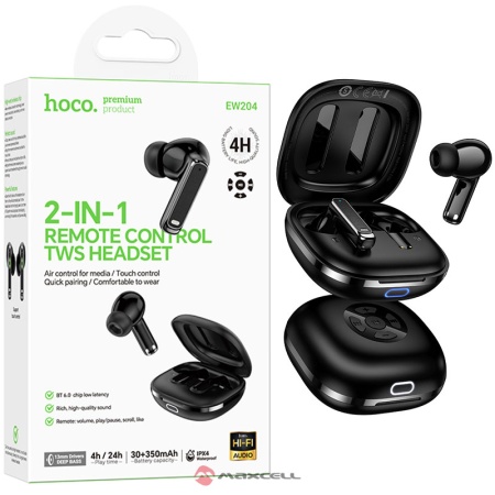 Casti wireless In Ear HOCO EW204, Bluetooth 6.0, 30/350mAh, 2 in 1, touch, telecomanda, BLISTER, BLACK