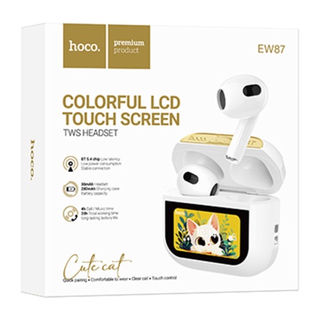 Casti wireless In Ear HOCO EW87 – Bluetooth 5.4, touchscreen, multifunction, baterie 280mAh, alb