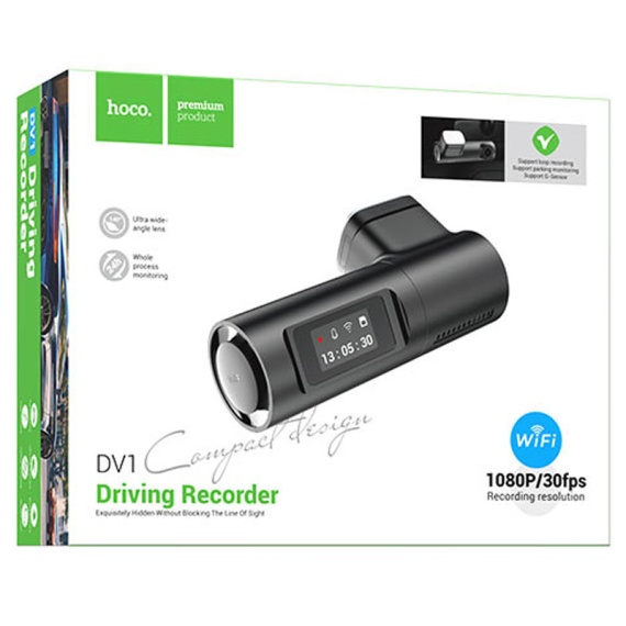 Hoco DV1 - Mini camera auto, inregistrare video, LCD TFT, acumulator 200mAh, cablu 3.5m, TF Card, Multilanguage, Negru