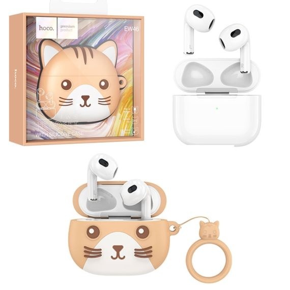 Hoco EW46 - Casti Wireless, Ear Buds, Bluetooth 5.3, Cat Case, 150h StandBy, 300mAh, Cream