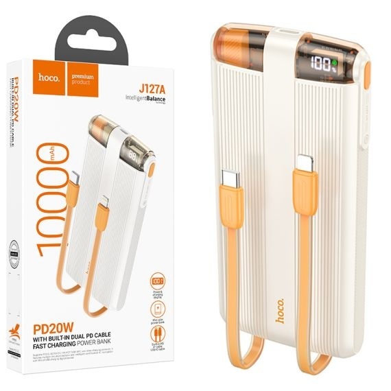 Hoco J127A - Baterie Externa, PowerBank, Type-C, Baterie 10000mAh, Mini-cabluri color, 5V, Display LED, Alb