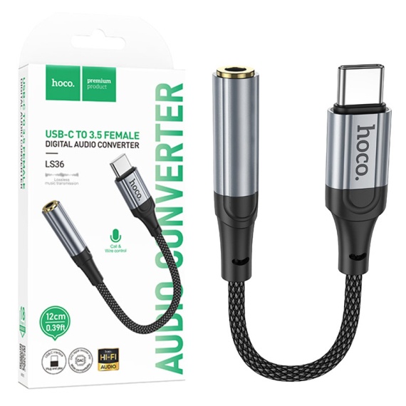 Hoco LS36 - Cablu Audio, Type-C la Jack 3.5mm (F) - MultiFunction, 12cm, Negru