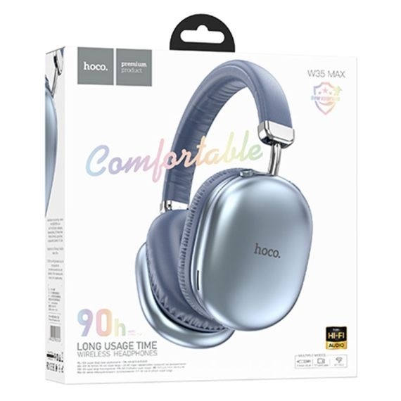 Hoco W35 MAX - Casti Wireless, Over Ear, Bluetooth 5.3, Baterie 200h, StandBy, 800mAh, Air Triumph, Albastru