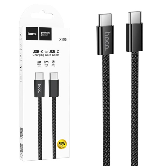 Hoco X105 - Cablu Date si Incarcare, Type-C, PD60W, QC3.0, 3A, Braided, 1m, Negru