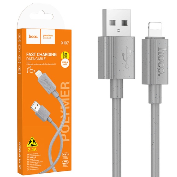 Hoco X107 - Cablu Date si Incarcare, USB-A la Lightning, 2.4A, 1m, Gri