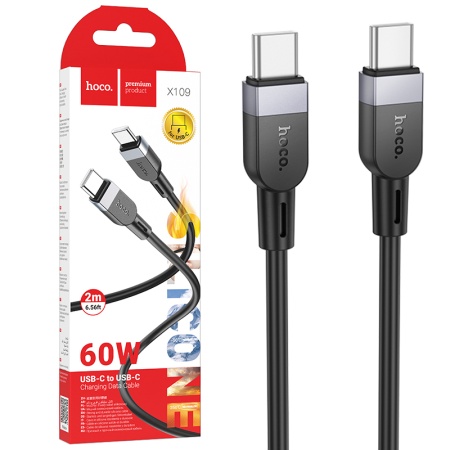 Hoco X109 - Cablu Date si Incarcare Type-C la Type-C PD60W QC3.0 3A 2m Negru
