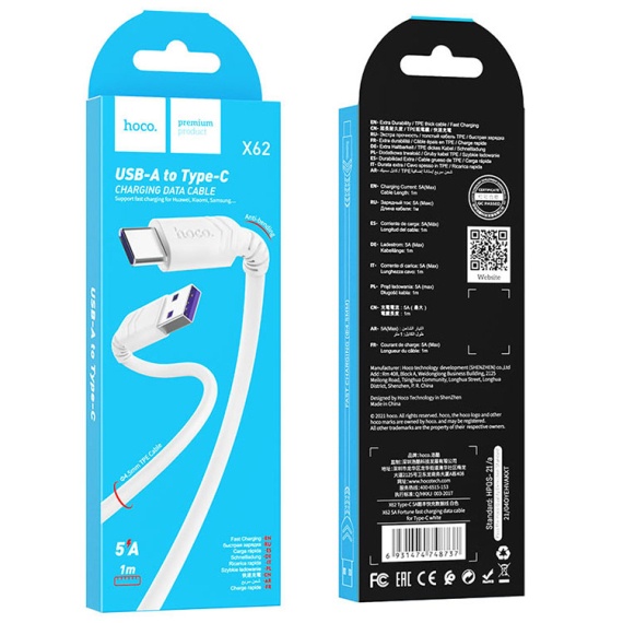 Hoco X62 - Cablu Date si Incarcare, USB la Type-C, 20W, 1m, Alb