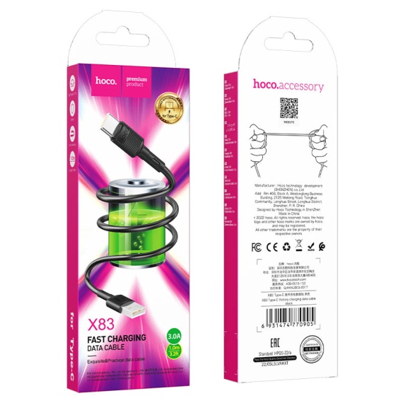 Hoco X83 - Cablu Date si Incarcare, USB la Type-C, 18W, 2.4A, 1m, Negru