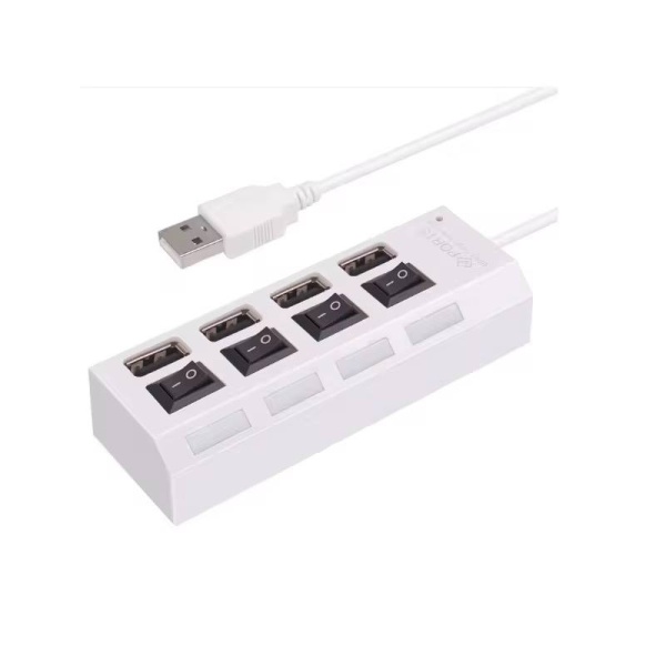 Hub USB-A 2.0 Smartix, 4 porturi, Indicator LED, 480 Mbps, 10.5 x 3 x 2 cm, Alb