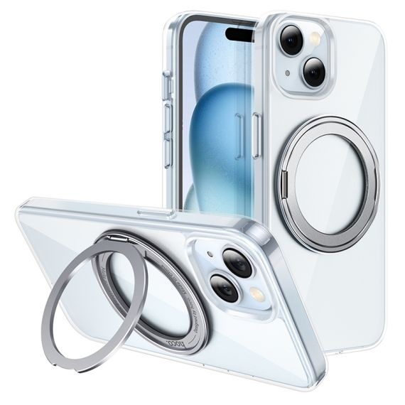 Husa Hoco AS1 - iPhone 15 Plus, MagSafe, Ring Stand, Frosted, Transparent
