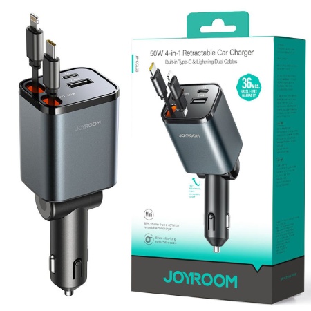 Incarcator auto Joyroom JR-CCL05 cu cablu dual 1m – USB la Lightning, PD 30W, QC3.0, gri