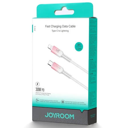 Joyroom A42 - Cablu Date si Incarcare Type-C la Lightning, PD30W, QC3.0, Fast, Crystal, 1.2m, WHITE