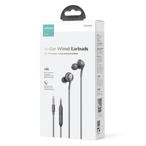 Joyroom JR-EW02 - Casti cu Fir, In Ear, 3.5mm, 1.2m, Mic & Volume Key, HiFi, Negru