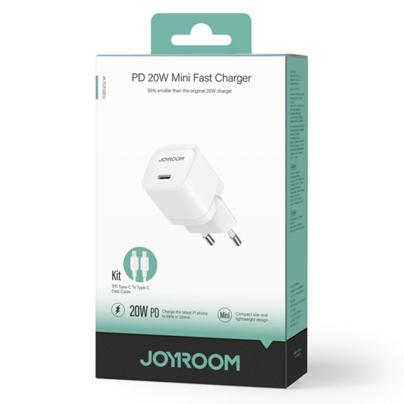 Joyroom JR-TCF02 - Incarcator Retea + Cablu Type-C, 20W, 1xType-C, PD, Compact, Alb