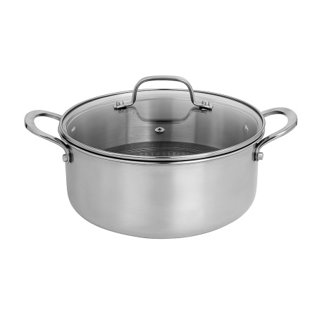 Oala tri-ply inox 24 cm, 4.3L, Zilan ZLN9648, Hexagonal Hybrid Nonstick, capac sticla, compatibila inductie, antiaderenta si rezistenta la zgarieturi
