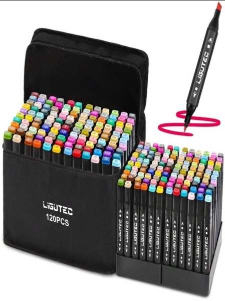 Set 120 Markere Smartix, geanta de depozitare inclusa, 2 tipuri de varf, pe baza de alcool, culori intense, multicolor