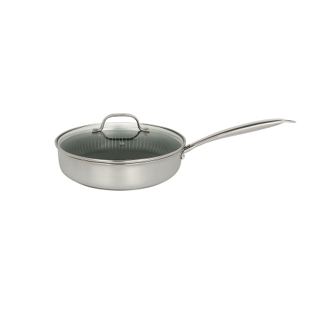 Tigaie inalta tri-ply inox 26 cm, 3.2L, Zilan ZLN9679, Hexagonal Hybrid Nonstick, capac sticla, compatibila inductie, rezistenta la zgarieturi