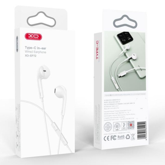 XO EP72 - Casti cu Fir, In Ear, USB-C, 1.2m, Mic & Volume Key, HiFi, Alb