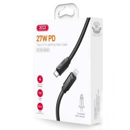 XO NB-Q233A - Cablu Date si Incarcare, USB-C la Lightning, PD27W, QC3.0, 1m, Negru