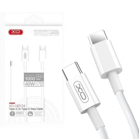 XO NB124 - Cablu Date si Incarcare, USB-C, PD40W, QC3.0, 1m, Alb