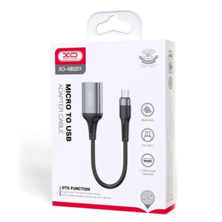 XO NB201 - Cablu OTG Transfer, USB la MicroUSB, 15cm, Negru