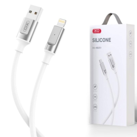 XO NB251 - Cablu Date si Incarcare, USB la Lightning, 6A, Metallic, 1m, Alb