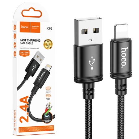Cablu USB-A la Lightning 2m Hoco X89 – date si incarcare 2.4A fast, rezistent, negru