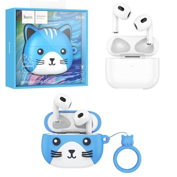 Hoco EW46 - Casti Wireless, Ear Buds, Bluetooth 5.3, Cat Case, 150h StandBy, 300mAh, Albastru
