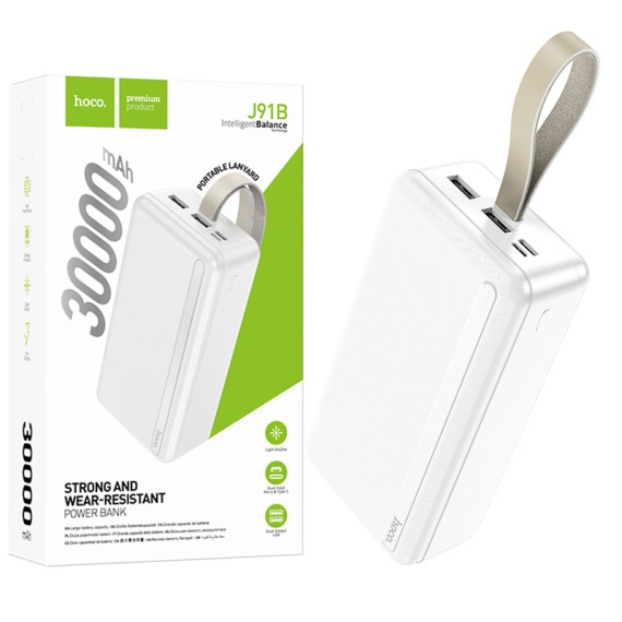 Hoco J91B - Baterie externa 30000mAh, 2xUSB-A, , Alb