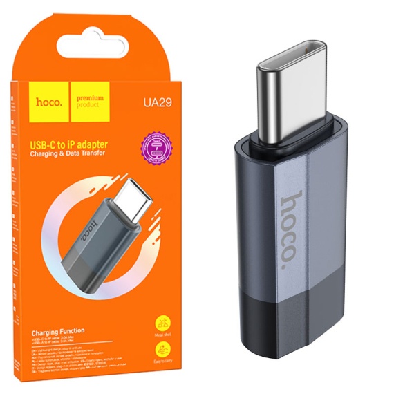 Hoco UA29 - Adaptor OTG Transfer, Type-C la Lightning, Smart Convert, Albastru