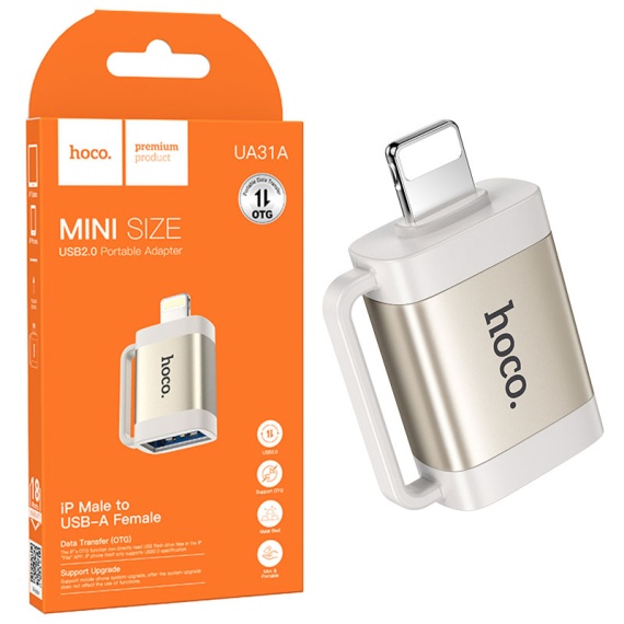 Hoco UA31A - Adaptor OTG Transfer, USB la Lightning, Gri