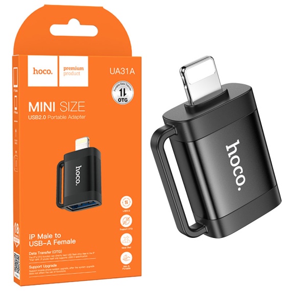Hoco UA31A - Adaptor OTG Transfer, USB la Lightning, Negru